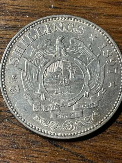 1897 zar 2.5 shilling almost unc au details surface hairline