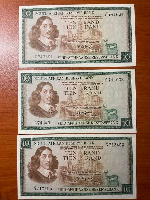 TW de Jongh *3 in sequence* one price*R10 replacement note *1976 third issue