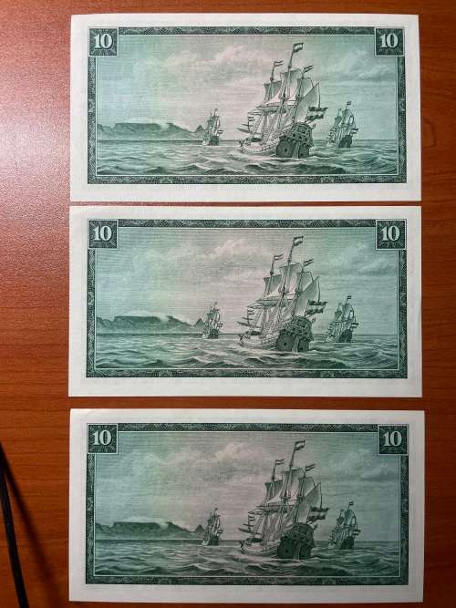 TW de Jongh *3 in sequence* one price*R10 replacement note *1976 third issue