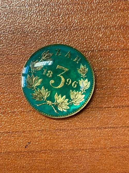 ZAr art 1896 3P stunning * enamel * picture not doing the coin justice * highly collectable