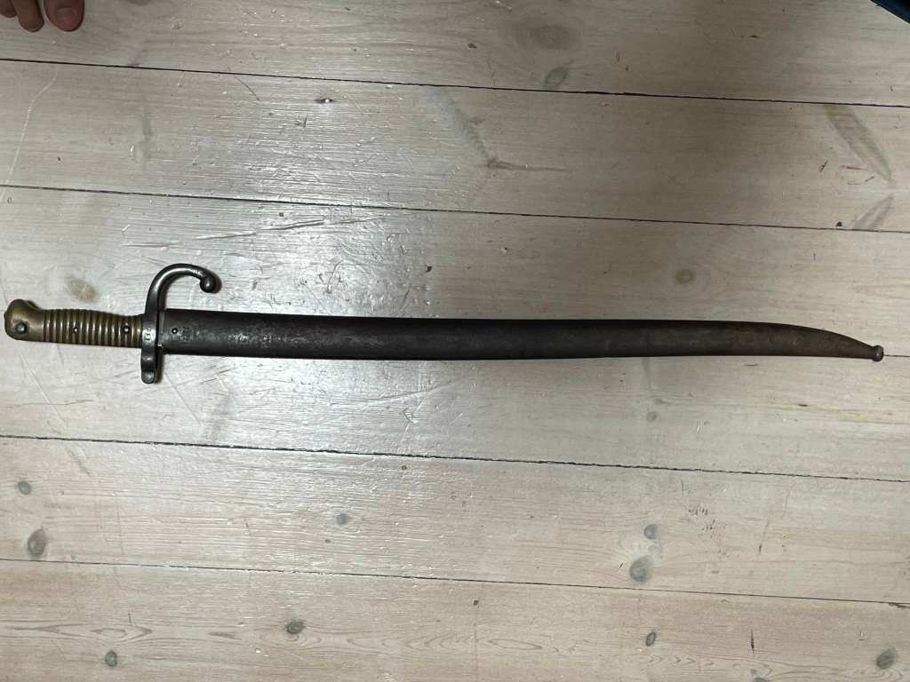 Scarce antique 19th Century variant of the French Model 1866 unmarked Sword Bayonet for the Chassepo