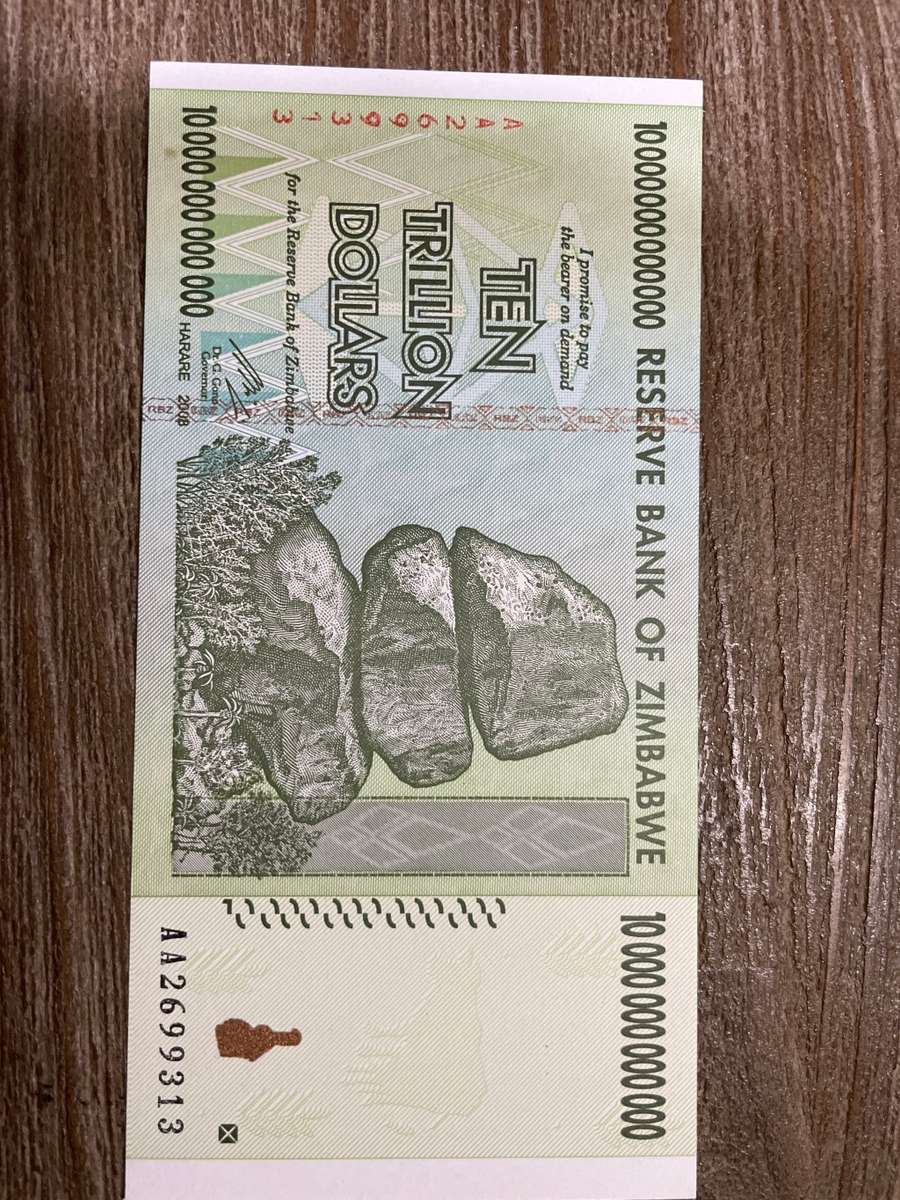 Zimbabwe *** 2008 **** 10 trillion dollars *** elusive notes, going up in price