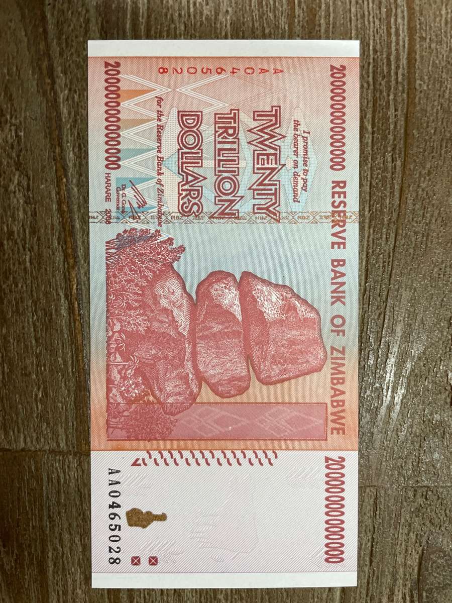 Zimbabwe *** 2008 **** 20 trillion dollars *** elusive notes, going up in price
