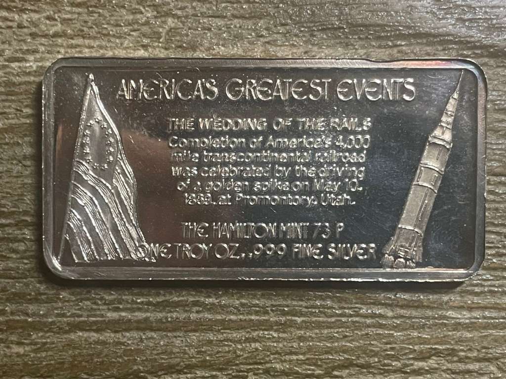 Silver 1 oz *** Transcontinental Railway *** 1976 Hamilton Mint selling for appr R1800 on ebay