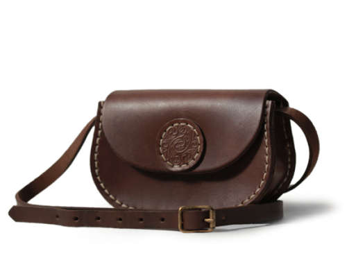 Genuine Leather Hand-stitched Shoulder Purse - Dark Brown