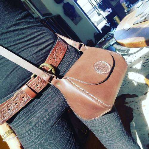 Genuine Leather Hand-stitched Shoulder Purse - Tan