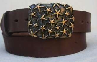 37mm Men's Multi-Star Buckle Belt, 4mm Heavy guage cowhide leather in black, brown or tan