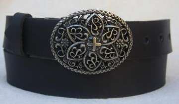 Genuine Leather belt with Solid Celtic Oval Buckle - belt colour available in black, brown or tan