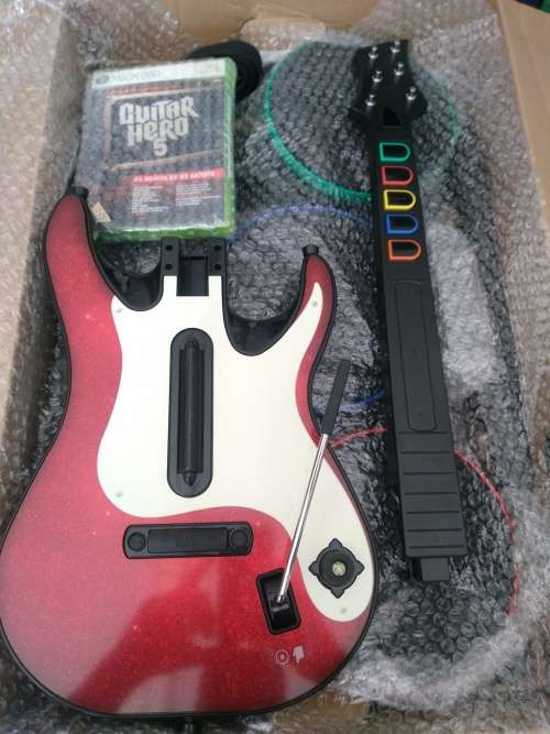 GUITAR HERO 5 GAME,  DRUM SET + GUITAR BUNDLE  FOR XBOX 360 CONSOLES- SET IS LIKE BRAND NEW!!!