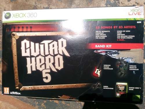 GUITAR HERO 5 GAME,  DRUM SET + GUITAR BUNDLE  FOR XBOX 360 CONSOLES- SET IS LIKE BRAND NEW!!!