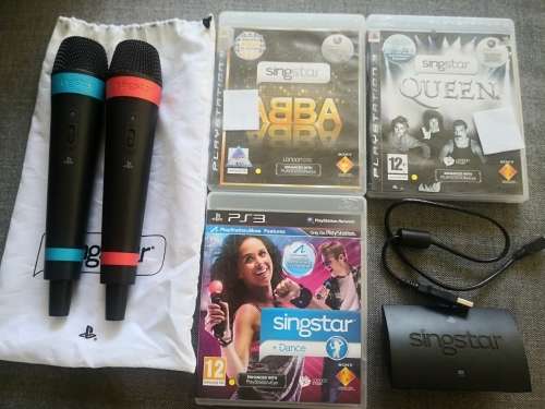 GENUINE SINGSTAR WIRELESS MICROPHONES WITH 3 GAMES FOR PS3