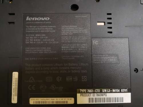 LENOVO T61 (7663) laptop (for spares/repairs)