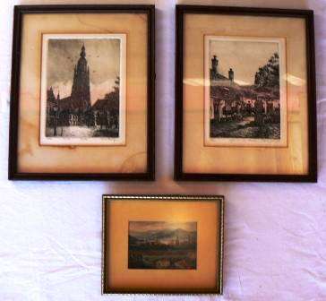 Two lovely etches with English Scenes and a print - All for the price of one!!