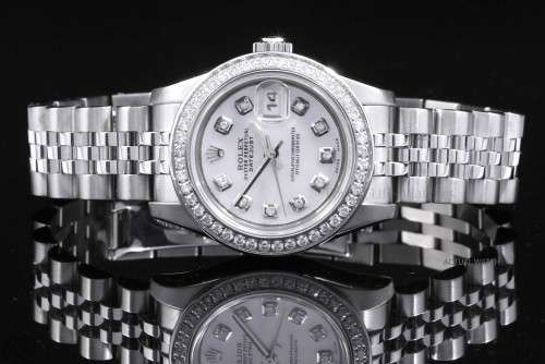Ladies Rolex Datejust 179174 SS 18K White Gold Bezel Mother Of Pearl Diamond Dial & Diamond Bezel