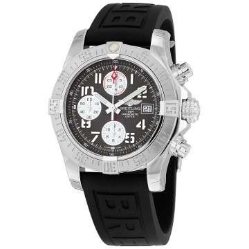Breitling 43mm Avenger II Chronograph Automatic Grey Dial Black Rubber Men's Watch A1338111