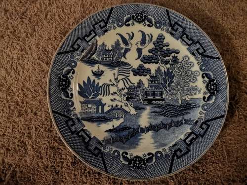 Set of 2 blue and white hand painted Gibson ware Plates