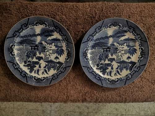Set of 2 blue and white hand painted Gibson ware Plates