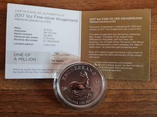 2017 Krugerrand 1oz Fine-Silver Premium Uncirculated 50th anniversary