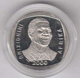 Uncirculated, ungraded, encapsulated Nelson Mandela 2000 R5 Smiley x 10
