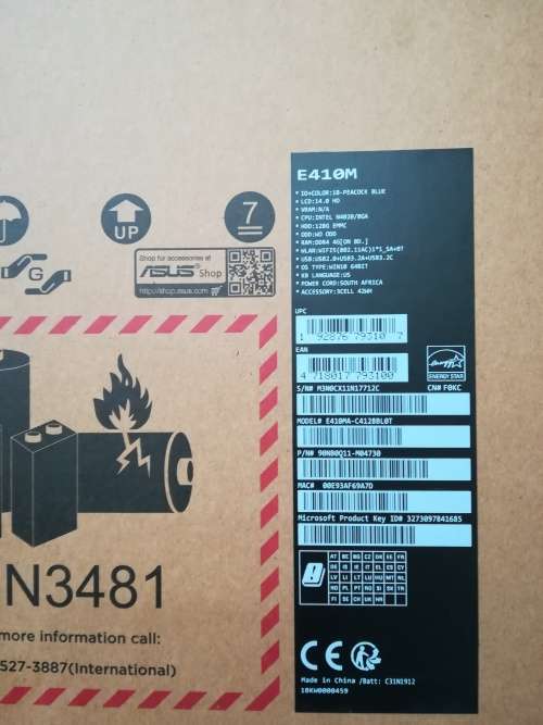 ASUS E410 4GB ram 128GB memory
