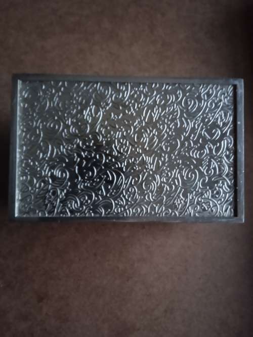 Beautiful solid jewellery box with navy blue velvet interior. Silver Metal alloy