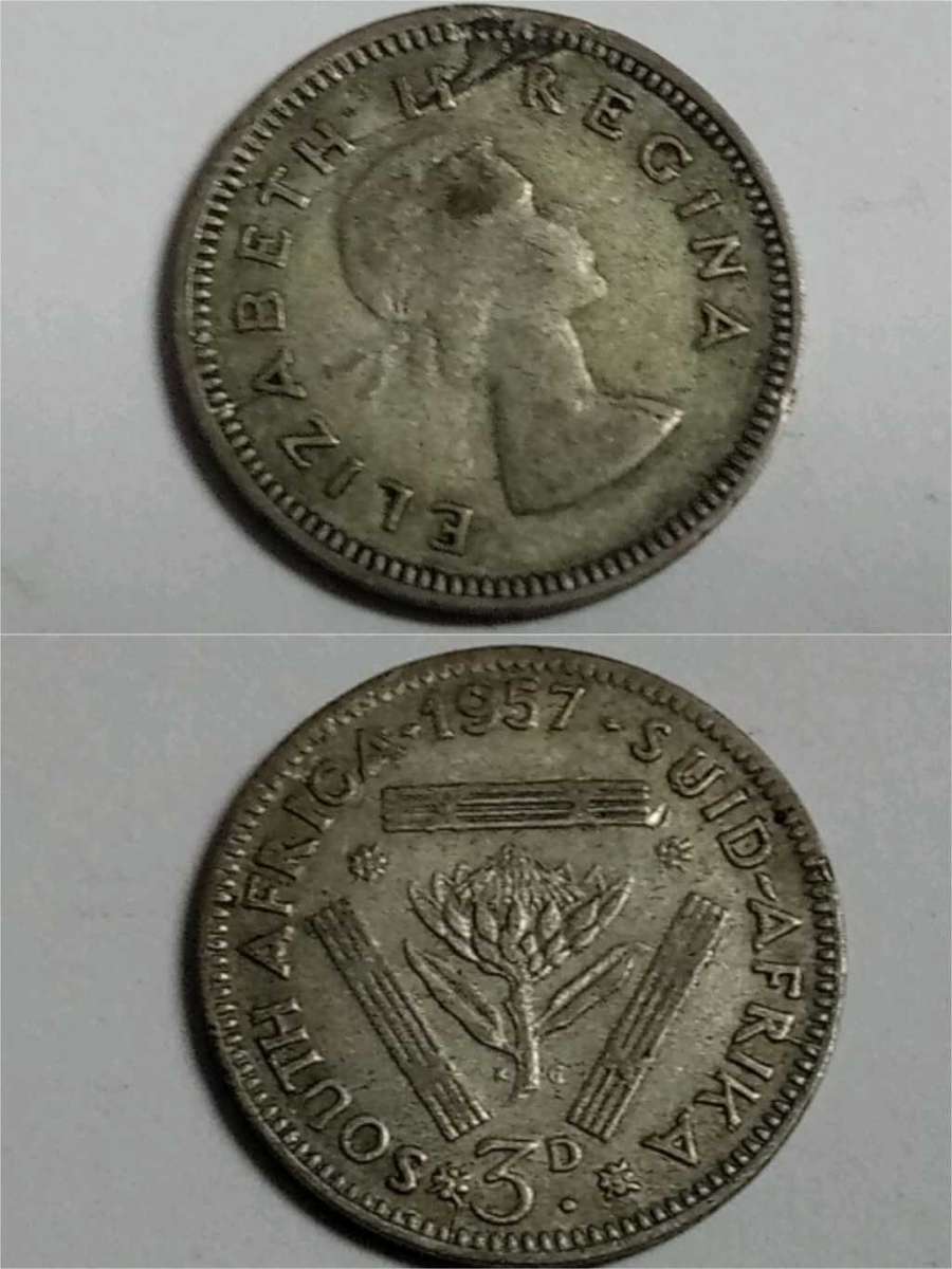 Union 1957 Threepence - Lamination ERROR