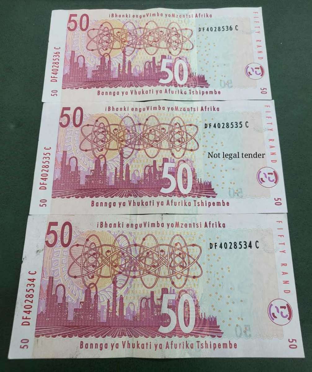SA 50 Rand Mid to Late 2000's(Mboweni 2nd Issue) - 3 Sequential notes