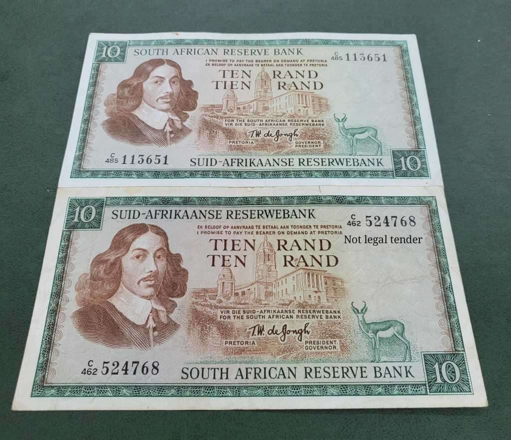 2x SA 10 Rand 1976-Both language variants