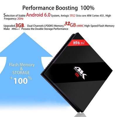 H96 Pro+ Android TV Box - S912 Octa Core CPU, 3GB RAM, Android 6.0, Kodi, Dual Band Wi-Fi, 4Kx2K
