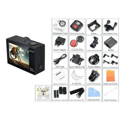 Action camera 4K Ultra HD - 30M Waterproof - Remote control - 12MP Sony Sensor - Black - 1 available