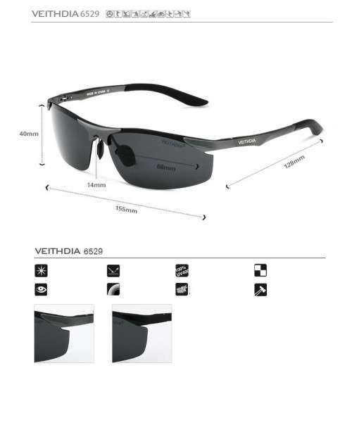 Sunglasses For Men - VEITHDIA - Aluminum Magnesium - Polarized - Grey Frame