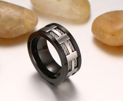 Men's Ring - Stainless Steel With Wire - Size S