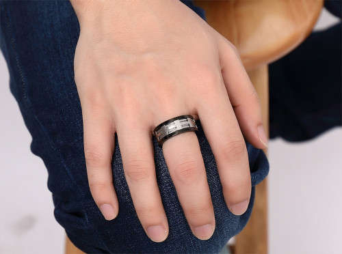 Men's Ring - Stainless Steel With Wire - Size S