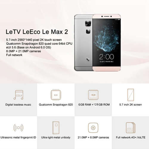 LeEco LeTV Le Max 2 - Snapdragon 820 CPU, 6GB RAM, 128GB ROM, 21MP Cam, 2K Display