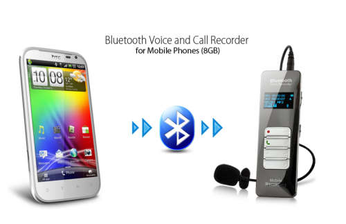 Voice and Call Recorder for Mobile Phones - Stand Alone Recording - Bluetooth, 8GB