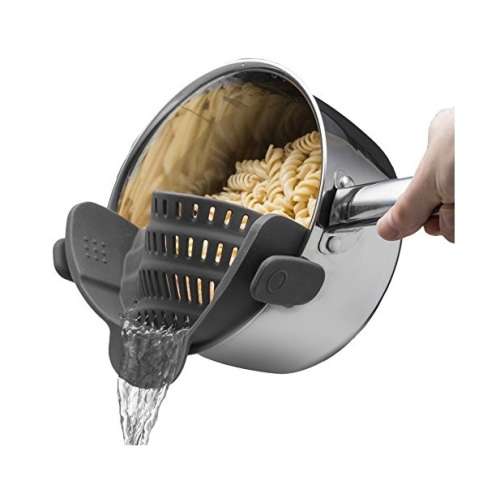Kitchen Gizmo Snap 'N Strain Strainer, Clip On Silicone Colander, Fits all Pots and Bowls - Grey