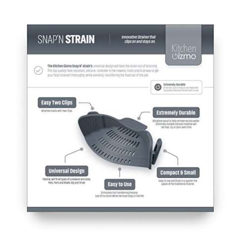 Kitchen Gizmo Snap 'N Strain Strainer, Clip On Silicone Colander, Fits all Pots and Bowls - Grey