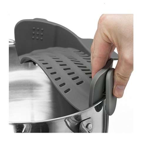 Kitchen Gizmo Snap 'N Strain Strainer, Clip On Silicone Colander, Fits all Pots and Bowls - Grey