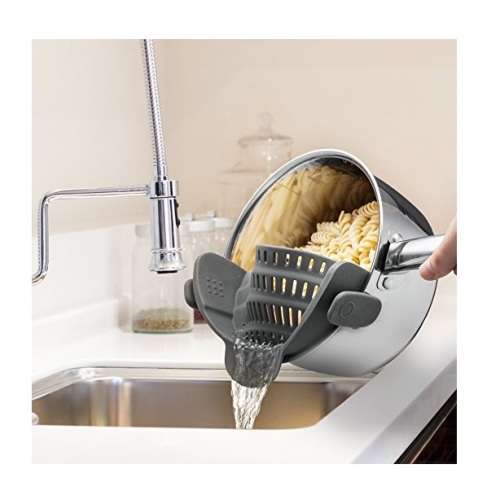 Kitchen Gizmo Snap 'N Strain Strainer, Clip On Silicone Colander, Fits all Pots and Bowls - Grey