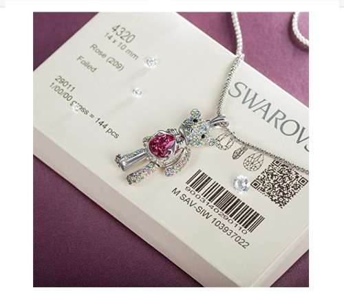 J.NINA "Bear Princess" Made with Pink Swarovski Crystals Cute Bear Design Women Jewelry Necklace