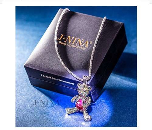 J.NINA "Bear Princess" Made with Pink Swarovski Crystals Cute Bear Design Women Jewelry Necklace