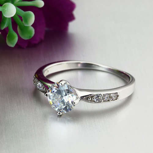Sterling Silver Engagement Ring With Cubic Zirconia - For Women