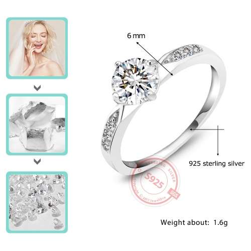 Sterling Silver Engagement Ring With Cubic Zirconia - For Women