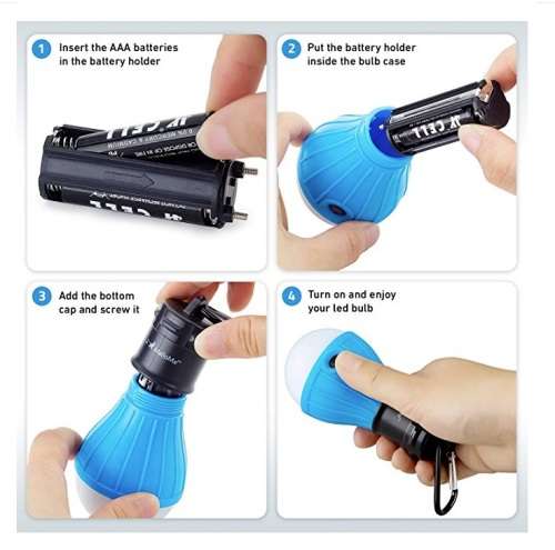 Camping Tent Lantern Bulb Lights - 4 Pack Multi Color - Includes 12 AAA Batteries