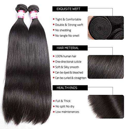 Brazilian Hair 3 Bundles 8A Unprocessed Straight Human Hair 16 18 20 inches