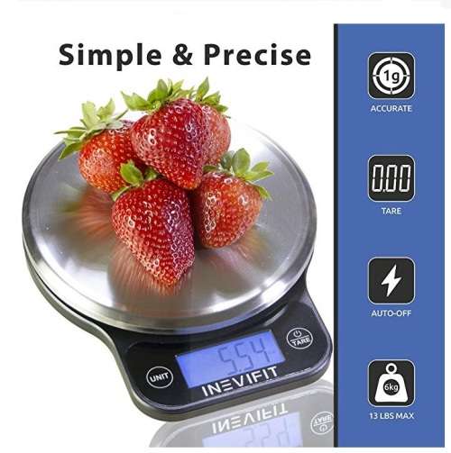 Inevifit Digital Kitchen Scale, Multi-function, Accurate, 13 lbs,  6kgs, 1 Gram Increments