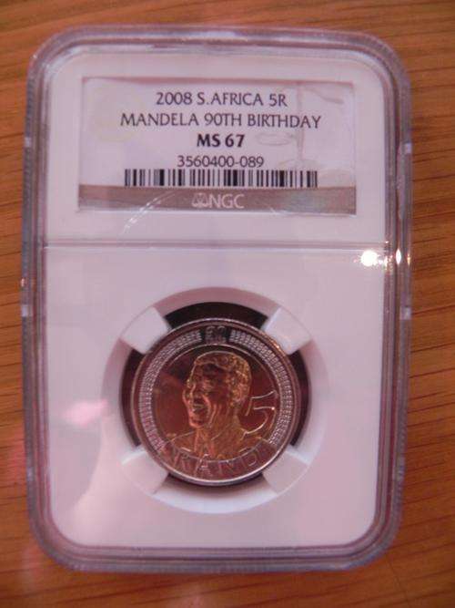 2008 MANDELA 90TH BIRTHDAY R5, NGC GRADED, MS67 X 5 (BID PER COIN)