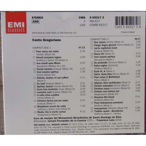 Canto Gregoriano (2 CDs Gregorian Chants)