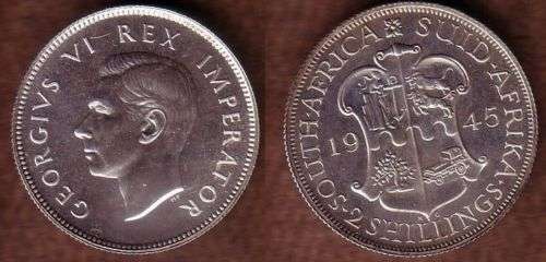 1945 PROOF 2 Shilling. only 150 proof coins minted. "RARE"