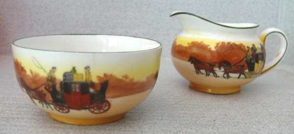 ROYAL DOULTON "COACHING SCENES" MILK AND SUGAR BOWL  - VERY RARE
